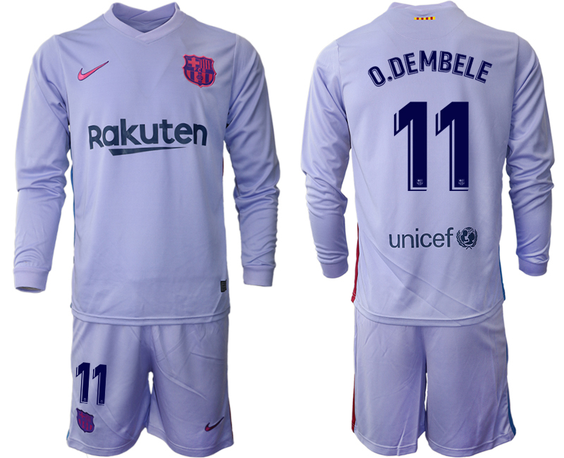 Men 2021-2022 Club Barcelona Second away purple Long Sleeve #11 Soccer Jersey->barcelona jersey->Soccer Club Jersey